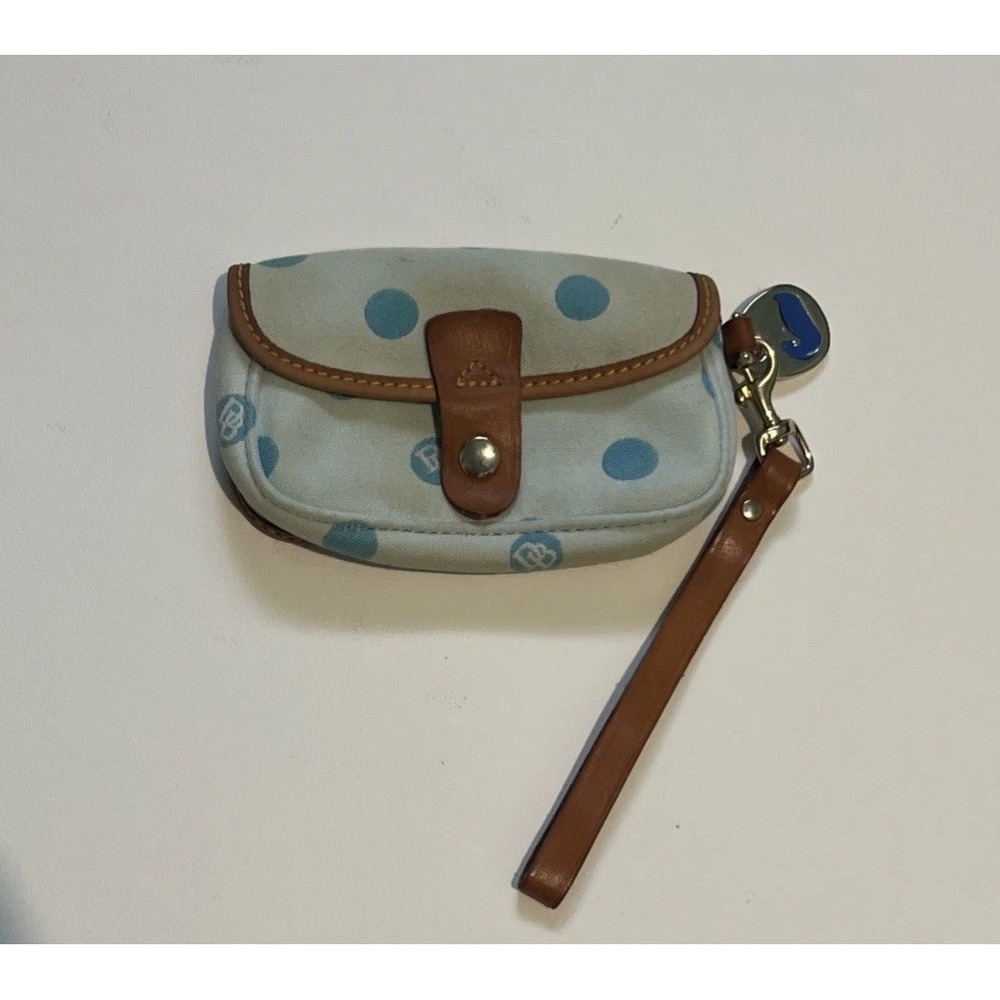 Dooney‎ And Bourke Blue Polkadot Snap Closure Wristlet Duck Tag